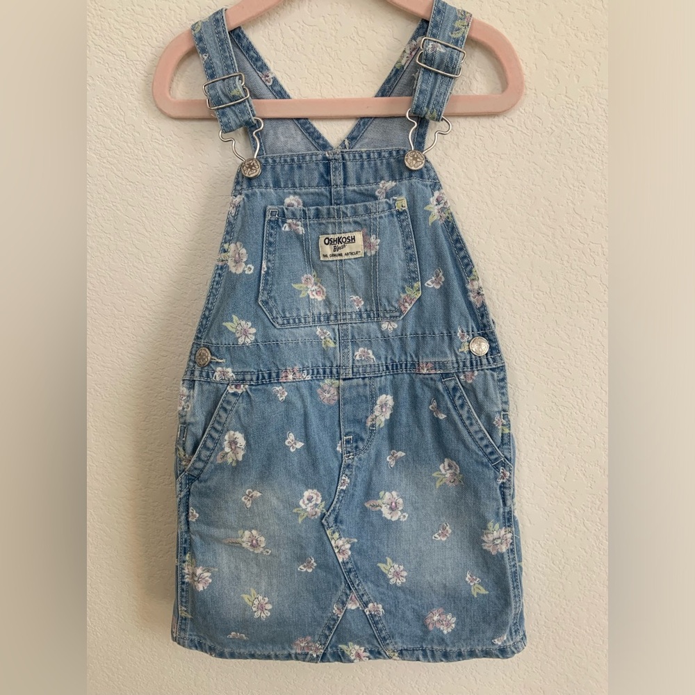 OshKosh B'gosh Light Blue Floral Denim Overalls